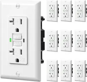 DEWENWILS 10-Pack GFCI Outlet 20Amp, Outdoor Weather-Resistant(WR), Tamper-Resistant(TR), UL Listed, Gfi Self-Test, LED Indicator, Wallplate Included with Thinner Design, White