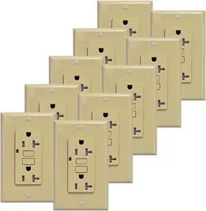 AH Lighting GFCI 20A Tamper Resistant Duplex Receptacle Standard Decorative Outlet with LED Indicator, Ground Fault Circuit Interrupter, Protection, UL Listed, Ivory (10-Pack)