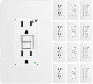 12 Pack GFCI Outlet 15 Amp, with Wall Plate and Thinner Construction, LED Power Safety Indicator, Self-Testing, Weather Resistant (WR) Receptacles for Outdoor or Indoor Use, ETL Listed, White