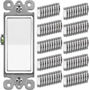 100 Pack Single-Pole Decorator Light Switch, Paddle Wall Switch, 15A 120/277V, On/Off Rocker Interrupter, UL Listed, White