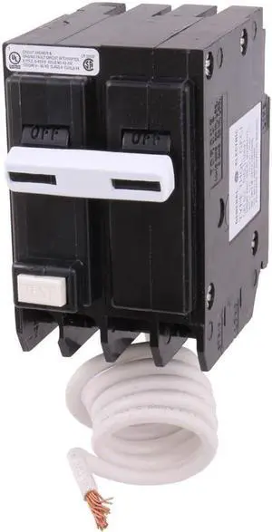 THQL2120GFTP 20A Double Pole Circuit Breaker  20 Amp Double Pole Ground Fault Breaker with Self-Test  120/240 VAC 2-Pole GFCI Breaker  Ground Fault Circuit Interrupter