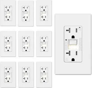 GFCI Outlet w/Nightlight, 20 Amp Self-Test GFI Electrical Outlet, Thinner Design, Tamper Resistant GFCI Receptacle, Ground Fault Receptacle w/Wall Plate, UL Listed, Matte White 10 Pack