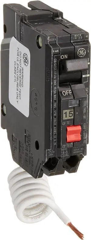 Q-Line® THQL1115GFTP 15A Ground Fault Interrupter Circuit Breaker  15 Amp Single Pole 120 VAC Ground Fault Breaker with Self-Test  Ground Fault Circuit Interrupter  Plug-in Mount Type