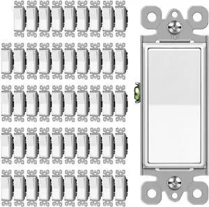 3 Way Matte White Decorator Wall Light Switch, Single Pole or Three Way, 15A 120/277V, On/Off Paddle Rocker Interrupter, UL Listed, 50 Pack