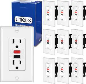 (10 Pack) UNIELE Non-Tamper Resistant GFCI Receptacle Outlet, 15 Amp Ground Fault Circuit Interrupter, GFI Outlets with LED Indicator, Wallplate Included, ETL Listed