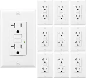 Outlet,Self-Test,Electrical Outlet with Thinner Design,WR Weather Resistant GFCI Receptacle,Ground Fault Circuit Interrupters,Indoor or Outdoor Use,UL Listed (10, White, 20Amp)