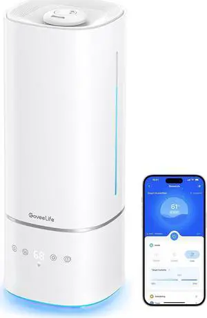 Humidifiers for Bedroom, 6L Top Fill Cool Mist Humidifier for Large Room, Auto Mode, Adjustable Mist, Quiet Sleep Mode, WiFi Smart Air Humidifier with RGB for Baby, Plants, Work with Alexa