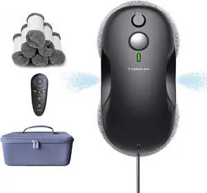 W3 Window Cleaning Robot - Dual Direction Auto-Spray Smart Window Cleaner with Triple Safety System, Smart Navigation, Remote Control, for All Smooth Surfaces, with 12 Rags, Black