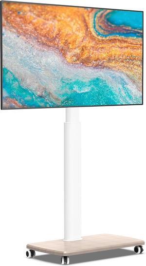 Rolling TV Stand for 32 to 65 70 Inch TVs, Portable Mobile TV Cart on Wheels, Tall Universal Floor Stands with Swivel Mount, Fit Corner, Bedroom, Outdoor, Small Dorm (White)