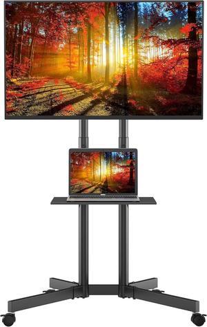 Mobile TV Cart, Tilt Rolling TV Floor Stand with Locking Wheels for 32-85 LED, LCD, OLED Flat&Curved TVs, Height Adjustable with Laptop Shelf, Holds Up to 132lbs Max VESA 600x400mm, Black