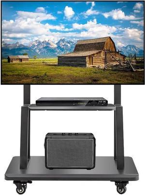 Mobile TV Stand,Rolling TVs Cart on Wheels Height Adjustable Heavy-Duty Floor Stand Base for 32-75 Inch LCD LED OLED Flat Panel Screens Smartboard Movable Holds up to 100lbs with Shelf