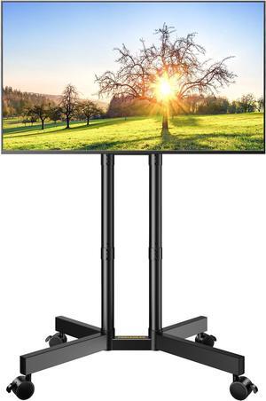 Rolling TV Stand, Mobile TV Stand with Wheels for 32-70 inch TVs, Height Adjustable Mobile TV Cart with -15° to +5° Tilt, Outdoor TV Stand for 4K TV Max VESA 400x400mm up to 88lbs, PGTVMC14