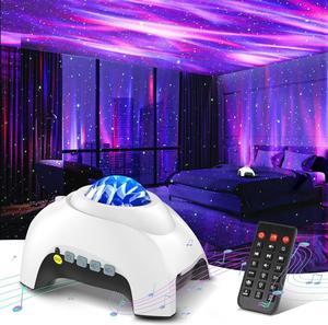 Galaxy Light Aurora Projector with 33 Light Effects, Night Lights LED Star Projector for Bedroom Nebula Lamp, Remote Control, White Noises, Bluetooth Speaker for Parties(White)