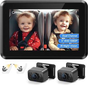 Baby Car Mirror,HD Dual Channel with 2 IR Night Vision Camera, 5 Mins Easy Installation Baby Car Mirror Clear Car Baby Camera for Rear Facing Seat Backseat