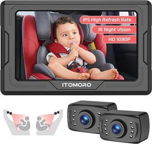 Baby Car Camera HD 1080P Dual-Channel Display Car Baby Camera with 2 IR Night Vision Camera, Easily Install 4.3'' Car Camera for Baby with Crystal Clear Wide View for Rear Facing Seat