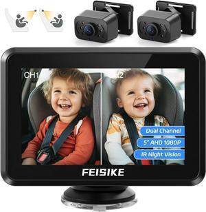 Baby Car Camera, 1080P Dual-Channel 5 inch Display Baby Car Mirror with 2 IR Night Vision Camera, Easily Install Car Camera for Baby with Crystal Clear Wide View for Rear Facing Seat