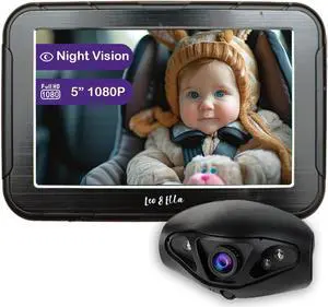 Ella Baby Car Camera: 5'' 1080P Mirror Monitor with IR Night Vision, Wide-Angle Lens, Easy 5-Minute Installation, Crystal Clear View for Back Seat Rear-Facing, Perfect for Parents' Peace of Mind