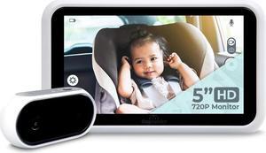 Traveler Baby Monitor - Tiny Basic Kit (TT002) - Baby Car Monitor Camera with Sound, Auto Night Vision HD 720p 5" Touchscreen LCD Monitor, Rear Facing Car Seat Camera, White