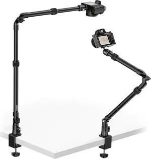 ZJ02 Camera Desk Mount Overhead Magic Arm, 98cm/38.6inch Aluminum Adjustable Articulating Arm with 1/4" Ball Head for Cameras DSLR Lights Mount for Live Streaming/Photo Video Shooting