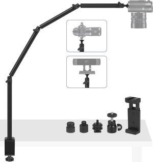 Overhead Camera Mount Desk Stand, 40'' Articulated Arm DSLR Desk Mount Light Stand with 3/8'' 5/8'' Screw, C Clamp Tabletop Stand for Podcasting/Ring Light/Blue Yeti Nano/Webcam