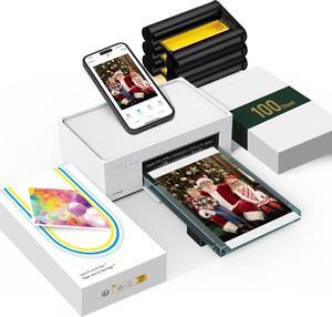 Photo Printer, Phone Printer 100 Sheets & 3 Cartridges, Full-Color Photo, Portable Instant Photo Printer for iPhone Android, Thermal Dye Sublimation, Wi-Fi Picture Printer 100 Papers