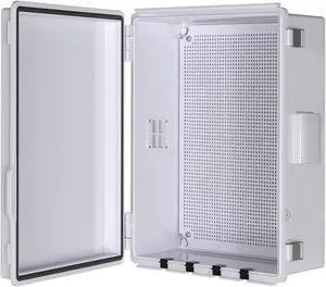 Electrical Junction Box, Ventilated Design, Cable Grommets, Indoor/Outdoor Use with Mounting Panel & Hinged Cover. Waterproof IP 65. (Grey Cover, 15"x11"x5.1")