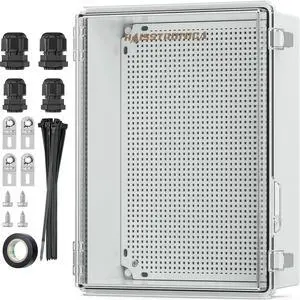 Waterproof Outdoor Electrical Box, IP67 Weatherproof Junction Box ABS Plastic Electrical Enclosure with Mounting Plate, Wall Brackets, Cable Glands, Control Box, Clear, 15.7"*11.8"*7.1"