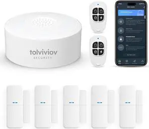 WiFi Door Alarm System, Wireless DIY Smart Home Security System, with Phone APP Alert, 8 Pieces-Kit (Alarm Siren, Door Window Sensor, Remote), Work with Alexa, for House, Apartment by tolviviov