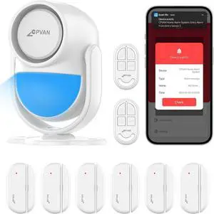 Home Alarm System, WiFi PIR Motion Sensor Alarm, Wireless DIY Smart Door/Window Alarm for Home Security with Phone APP Alert 9 Pieces-Kit (Indoor PIR Alarm Host, 6 Door Sensors, 2 Remotes)