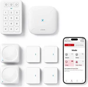 Smart Home Security System, Wireless Home Alarm System 8-Piece Kit, Supports Mobile App Alerts, Compatible with Alexa, Includes 1 Base Station, 4 Door Sensors, 2 Motion Sensors, 1 Keypad, AS08