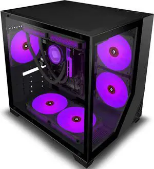 Micro ATX Tower PC Case 7 ARGB Fans Gaming PC Mini Case with 2*Tempered Glass (Black)