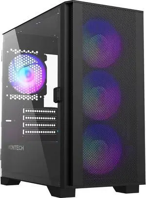 AIR 100 ARGB Micro-ATX Tower with Four ARGB Fans Pre Installed, Ultra-Minimalist Design, Fine Mesh Front Panel, High Airflow, Unique Side Swivel Tempered Glass, Black