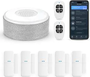 WiFi Door Alarm System, Wireless DIY Smart Home Security System, with Phone APP Alert, 8 Pieces-Kit (Alarm Siren, Door Window Sensor, Remote), Work with Alexa, for House, Apartment, by tolviviov