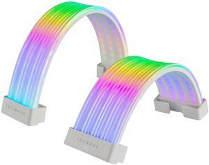Flex RGB PSU Extension Cable Cover Kit, Light Up LED Strip Set for GPU and Motherboard PC Cables, 5V 3 Pin ARGB Sync, Compatible with 8-Pin, 16-Pin, 24-Pin, White