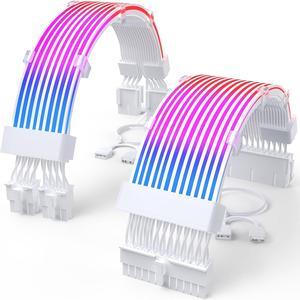 RGB PSU Cable Extension,ARGB PC Power Supply Cable with Soft LED Stripes and PVC Sleeved Extend Cable,16AWG 24 Pin ATX Dual 8 Pin PCIE Set