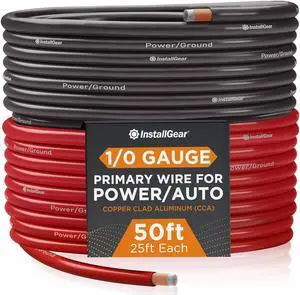 1/0 Gauge Wire (50ft) Copper Clad Aluminum CCA - Battery Cable, Car Amplifier Power and Ground Wire - Automotive Wire, Car Audio Speaker Stereo, RV Trailer, Welding Cable, Primary Wiring
