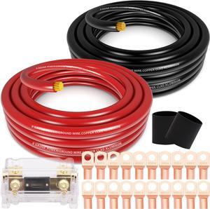 1/0 Gauge Wire Copper Clad Aluminum CCA 40FT Black/Red with 0ga lugs,250A ANL Fuse Holder and Heat Shrink Tube - Battery Power/Ground Cable,Car Audio Speaker,RV Trailer Amp Wiring kit