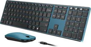 Wireless Bluetooth Keyboard and Mouse Combo (USB + Dual BT), seenda Multi-Device Rechargeable Slim Keyboard and Mouse, Compatible for Win 7/8/10, MacBook Pro/Air, iPad, Tablet - Black Blue