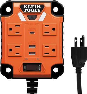 Klein Tools 29601 Magnetic Power Strip with Surge Protector, Extension Cord, 4 Outlets, 3 USB Ports, 5-Foot Cord, Power Supply Box with Light, PowerBox 1, Heavy Duty