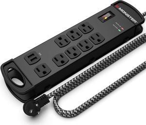 MI Professional Surge Protector Power Strip with Fireproof MOV Technology for Computers, Amplifiers, Pedal Boards, and Pro Audio Gear - 1960 Joule, 15 ft Cord, 8 Outlet, 2 USB