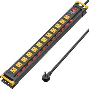 12 Outlet Long Heavy Duty Power Strip with Individual Switches,3300J Surge Protector Metal Power Strip,Wide Spaced,6Ft Cord Managment,ETL Listed(15A/1875W)
