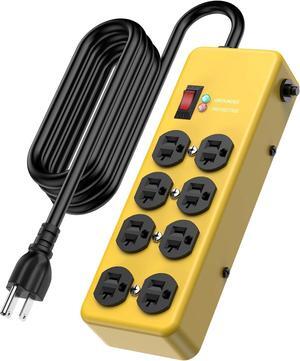 20A Power Strip Surge Protector Durable Metal 8-Outlet with Heavy Duty 20 Amp Extension Cord,12 Gauge for Garage,Workshop & Industrial Use with 6-20R T-Slot Outlets,4800J(Yellow,6FT)