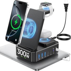 300W Charging Station for Multiple Devices  10 in 1 Wireless Charger for iPhone GaN III USB C 65W PD Fast Charging Stand Dock for MacBook  Watch&Airpods (Wireless Charging Only for )