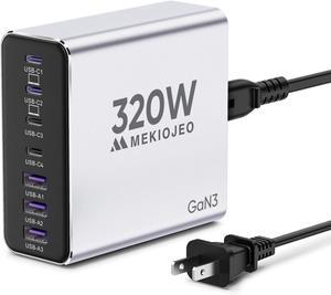 320W Aluminum Alloy USB C Charger Block Fast GaN Charging Station for Multiple Devices, Dual 65W USB C Laptop Charger for MacBook Pro/Air/iPad Pro/iPhone (Silver)