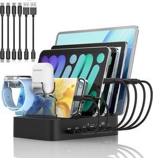 USB C Fast Charging Station for Multiple Devices, 120W 6 Port PD Charger Station for iPhone iPad Tablet Phone, Multi-Device Organizer Charging Dock for Family Home Office Classroom