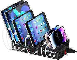 200W USB c Charging Station, 10 Port USB Charging Station, a++ Fast Charging Station, Supports PD 3.0/PPS/QC 4+/QC 3.0/MTK PE+1.1 and MTK PE+2.0, Suitable for iPhone iPad Tablets