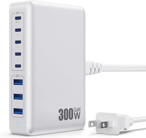 USB C Charger 300W USB C Charger Block Charging Station,(GaN IV) 8-Ports Fast Charging Hub,Upgraded PD 100W USB C Laptop Desktop Charger Adapter Compatible with MacBook,,iPhone 16/15,Android-White