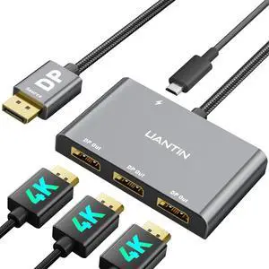 DisplayPort Splitter for 3 Monitors Extended Display | 4K 60Hz Display Port to Docking Station 1 in 3 Out Adapter 3xDP MST Hub for PC, NVIDIA,