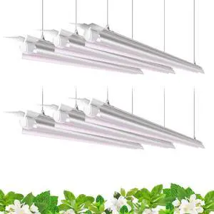4FT T8 Plant Grow Light, 252W(6 x 42W, 1400W Equivalent), Full Spectrum, LED Growing Lamp Fixture for Indoor Plant Growing, with ON/Off Switch & V-Shaped Reflector, Pinkish White, 6-Pack