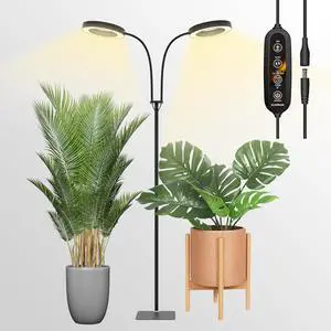 Grow Light with Stand,2-Head LED Plant Light for Indoor Plants, Full Spectrum Grow Lamp, 3/9/12H Timer, 6 Dimmable Levels, 3 Lighting Mode, Adjustable Height